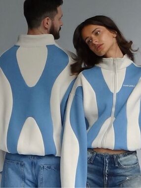 Unisex Blue & Cream Zip-Up Bomber Jacket by Jubilee